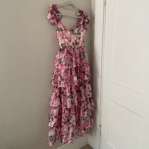 Boutique Sofie the Label Floral Ruffle Midi Dress Pink Floral